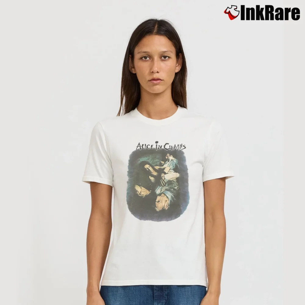 Women’s 1991 Alice In Chains We Die Young Concert Tour Signature T-Shirt in white | Soft, Flattering Fit