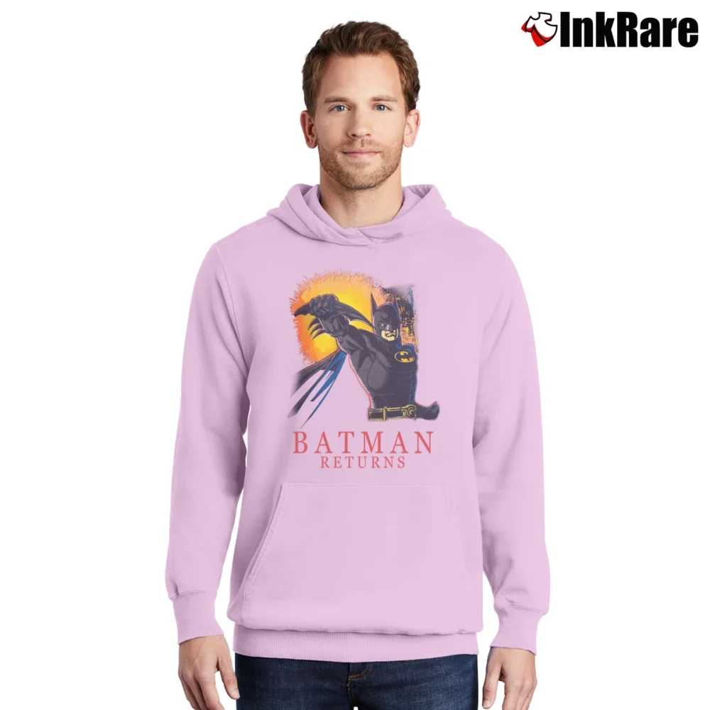 Men’s 1991 Batman Returns Movie Graphic Pullover Hoodie in light pink | Cozy, Durable, Modern Fit