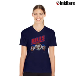Women’s 1991 Buffalo Bills Taz Tasmanian Devil NFL V-Neck Tee in navy | Chic Neckline, Soft Texture