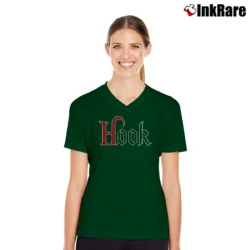 Women’s 1991 Hook Film Robin Williams V-Neck Tee in forest green | Chic Neckline, Soft Texture