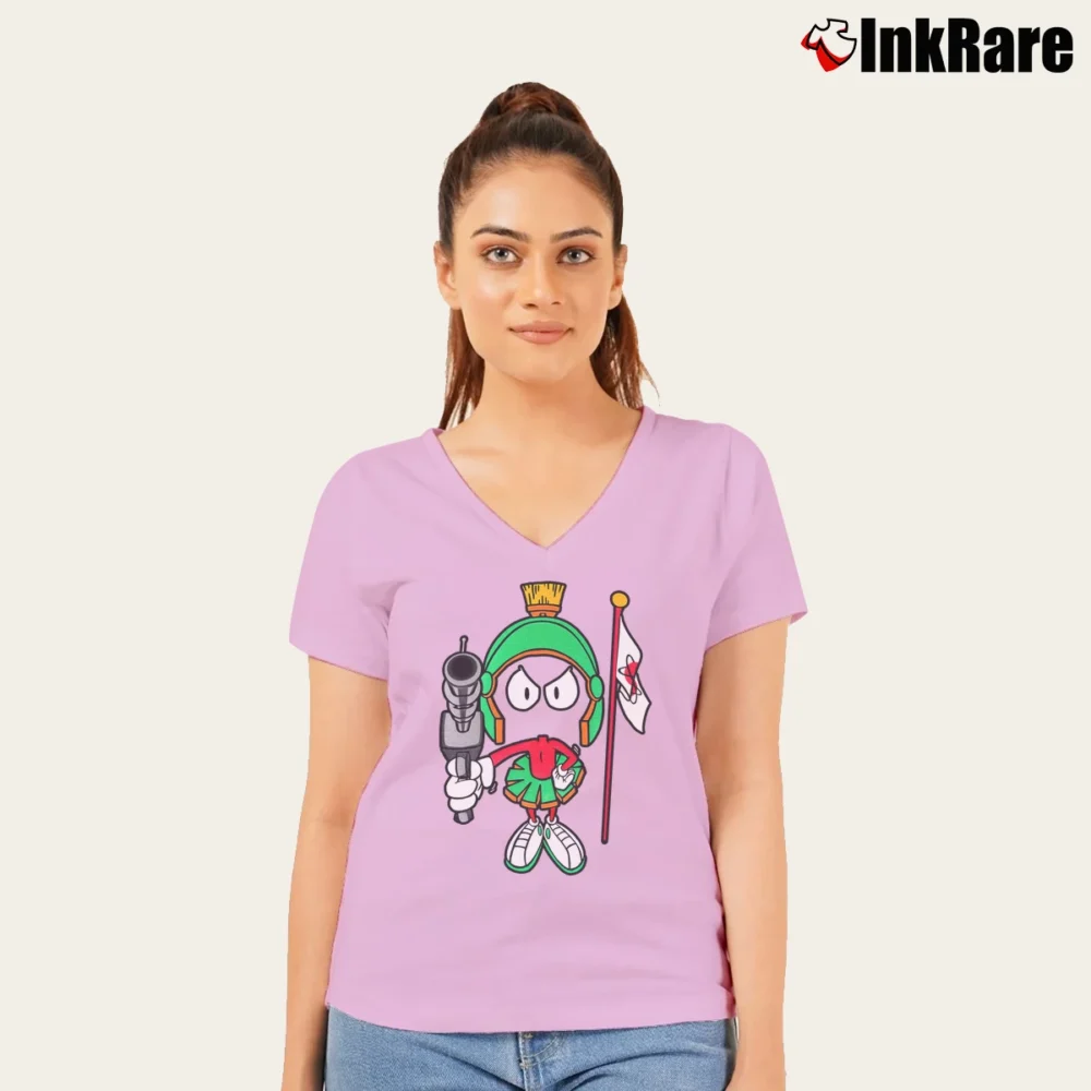 Women’s 1991 Marvin The Martian Looney Tunes V-Neck Tee in light pink | Chic Neckline, Soft Texture
