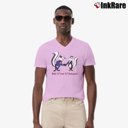 Men’s 1991 Pepe Le Pew Looney Tunes 90s V-Neck Tee in light pink | Sharp, Breathable, Everyday Staple