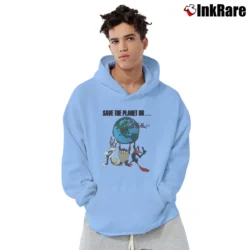 Men’s 1991 Save The Planet Or That's All Folks Looney Tunes Pullover Hoodie in light blue | Cozy, Durable, Modern Fit