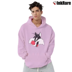 Men’s 1991 Sylvester Looney Tunes Cartoon Pullover Hoodie in light pink | Cozy, Durable, Modern Fit