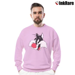 Men’s 1991 Sylvester Looney Tunes Cartoon Crewneck Sweatshirt in light pink | Cozy Fabric, Clean Style