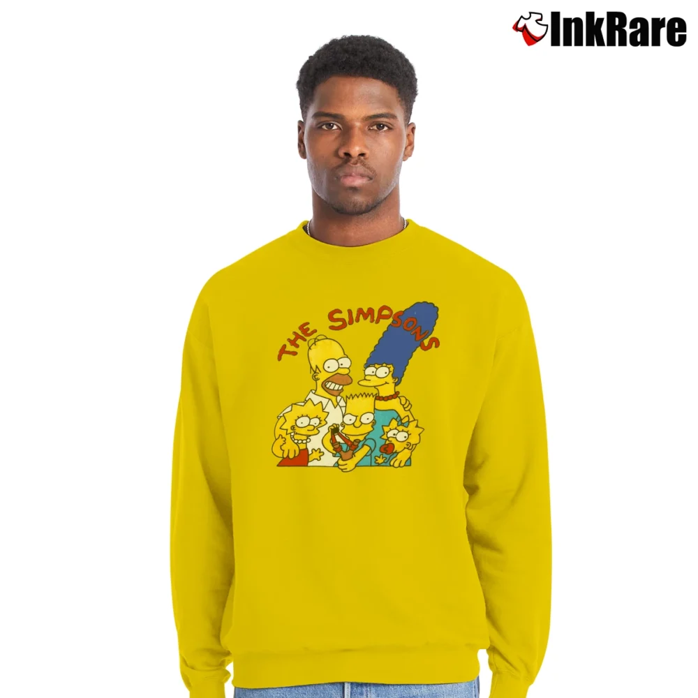 Men’s 1991 The Simpsons Bart Cartoon Movie Homer Promo Crewneck Sweatshirt in yellow | Cozy Fabric, Clean Style