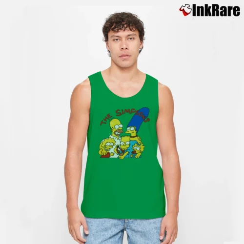 Men’s 1991 The Simpsons Bart Cartoon Movie Homer Promo Tank Top in irish green | Breathable, Active-Friendly Design