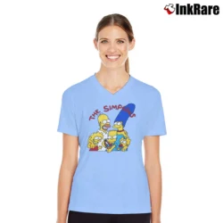 Women’s 1991 The Simpsons Bart Cartoon Movie Homer Promo V-Neck Tee in light blue | Chic Neckline, Soft Texture
