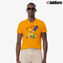 Men’s 1991 The Simpsons Bart Cartoon Movie Homer Promo V-Neck Tee in orange | Sharp, Breathable, Everyday Staple