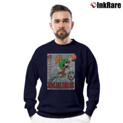 Men’s 1991 University Of Mars Marvin The Martian Looney Tunes Crewneck Sweatshirt in navy | Cozy Fabric, Clean Style