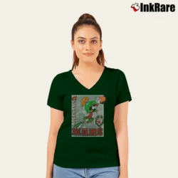 Women’s 1991 University Of Mars Marvin The Martian Looney Tunes V-Neck Tee in forest green | Chic Neckline, Soft Texture