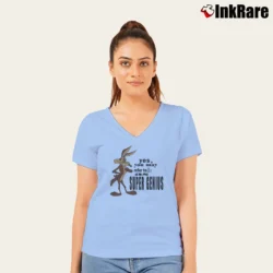 Women’s 1991 Wile E Coyote Looney Tunes Cartoon V-Neck Tee in light blue | Chic Neckline, Soft Texture