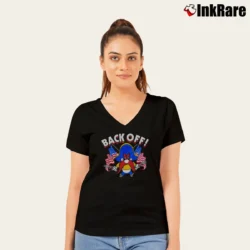 Women’s 1991 Yosemite Sam Back Off Looney Tunes Patriotic V-Neck Tee in black | Chic Neckline, Soft Texture