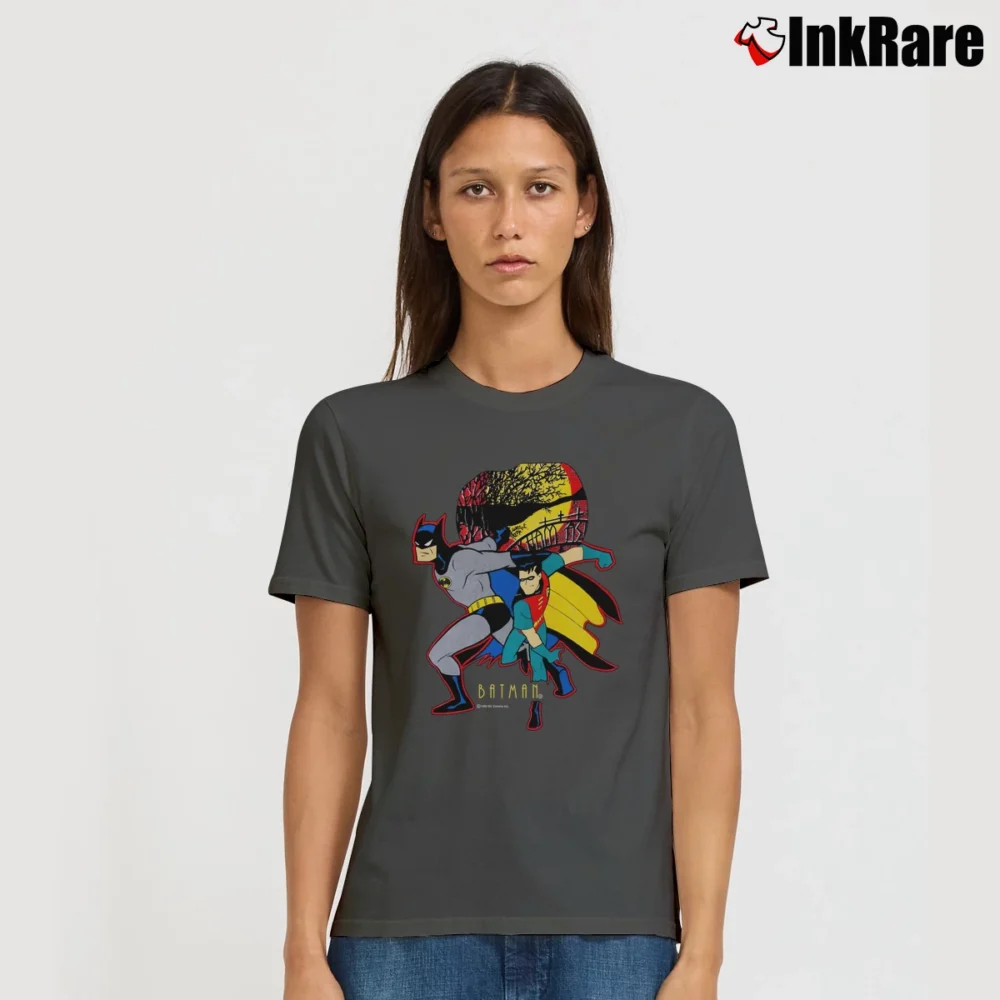 Women’s 1992 Batman And Robin DC Comics Signature T-Shirt in charcoal | Soft, Flattering Fit