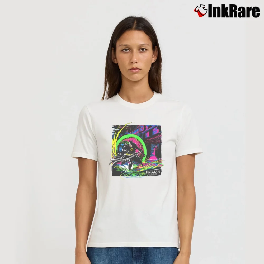 Women’s 1992 Batman Returns Comic Movie Graphic Signature T-Shirt in white | Soft, Flattering Fit