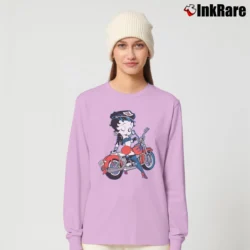 Women’s 1992 Betty Boop Motorcycle Biker Cartoon Long-Sleeve Top in light pink | Sleek, Versatile, All-Season
