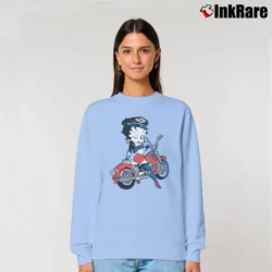Women’s 1992 Betty Boop Motorcycle Biker Cartoon Relaxed Sweatshirt in light blue | Soft, Laid-Back Vibe