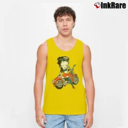 Men’s 1992 Betty Boop Motorcycle Biker Cartoon Tank Top in yellow | Breathable, Active-Friendly Design