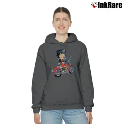 Women’s 1992 Betty Boop Motorcycle Cartoon Cozy Hoodie in charcoal | Warm, Structured, Stylish