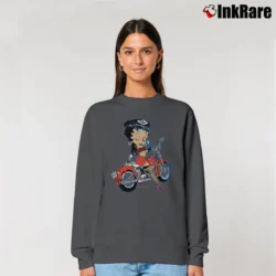 Women’s 1992 Betty Boop Motorcycle Cartoon Relaxed Sweatshirt in charcoal | Soft, Laid-Back Vibe