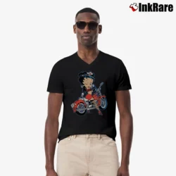Men’s 1992 Betty Boop Motorcycle Cartoon V-Neck Tee in black | Sharp, Breathable, Everyday Staple