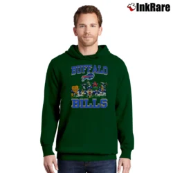 Men’s 1992 Buffalo Bills Taz Bugs Bunny Daffy Duck NFL Looney Tunes Pullover Hoodie in forest green | Cozy, Durable, Modern Fit