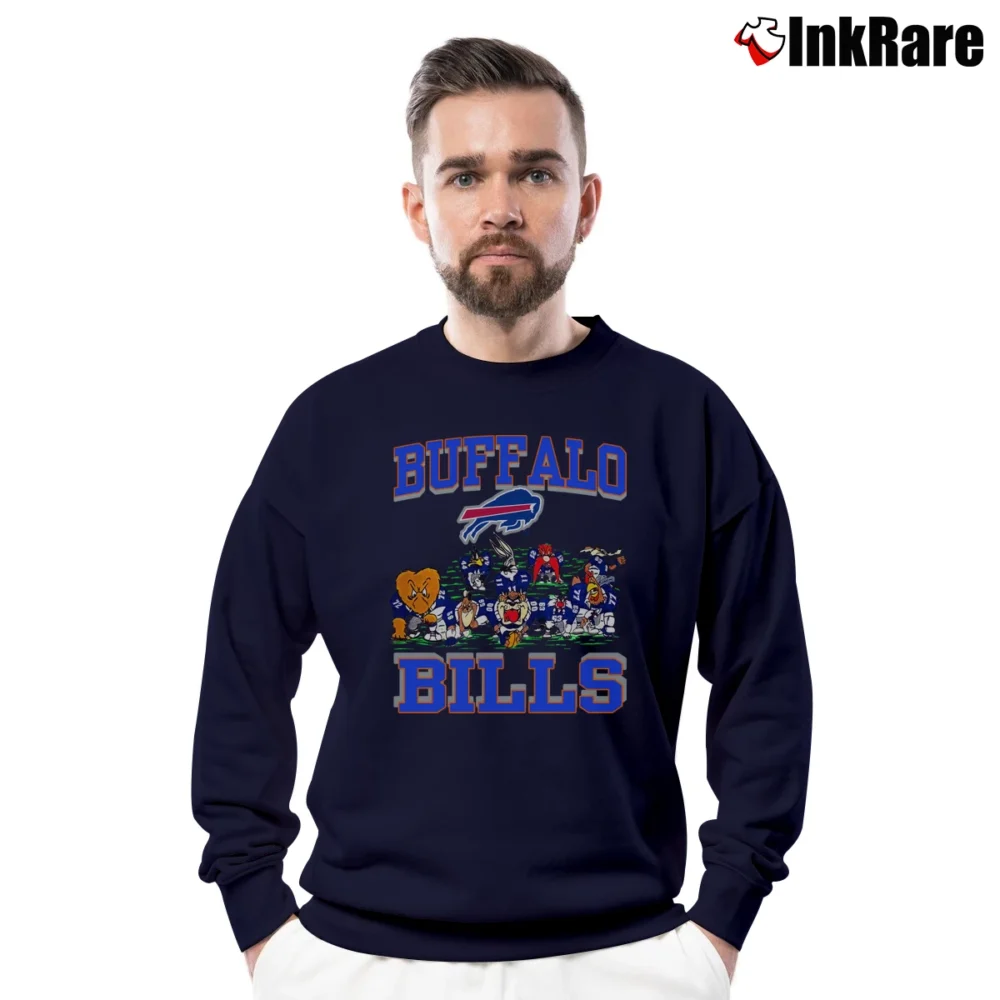 Men’s 1992 Buffalo Bills Taz Bugs Bunny Daffy Duck NFL Looney Tunes Crewneck Sweatshirt in navy | Cozy Fabric, Clean Style