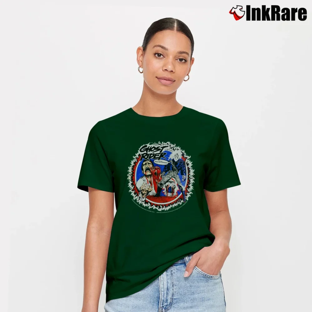 Women’s 1992 Ghost Rider Comic Images Marvel Grail Signature T-Shirt in forest green | Soft, Flattering Fit