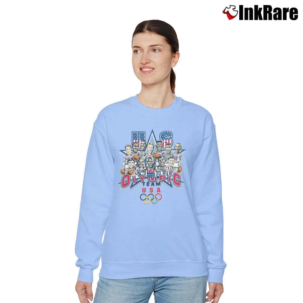 Women’s 1992 USA Olympics Dream Team NBA Basketball Cartoon Relaxed Sweatshirt in light blue | Soft, Laid-Back Vibe