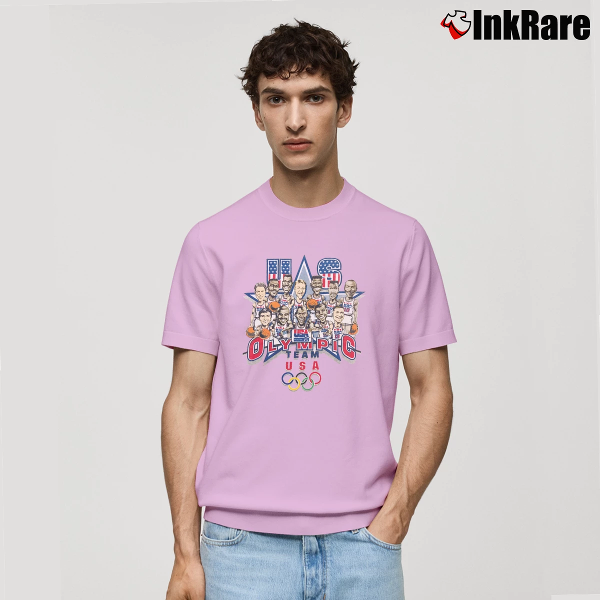 Men’s 1992 USA Olympics Dream Team NBA Basketball Cartoon Classic T-Shirt in light pink | Soft, Breathable Everyday Wear