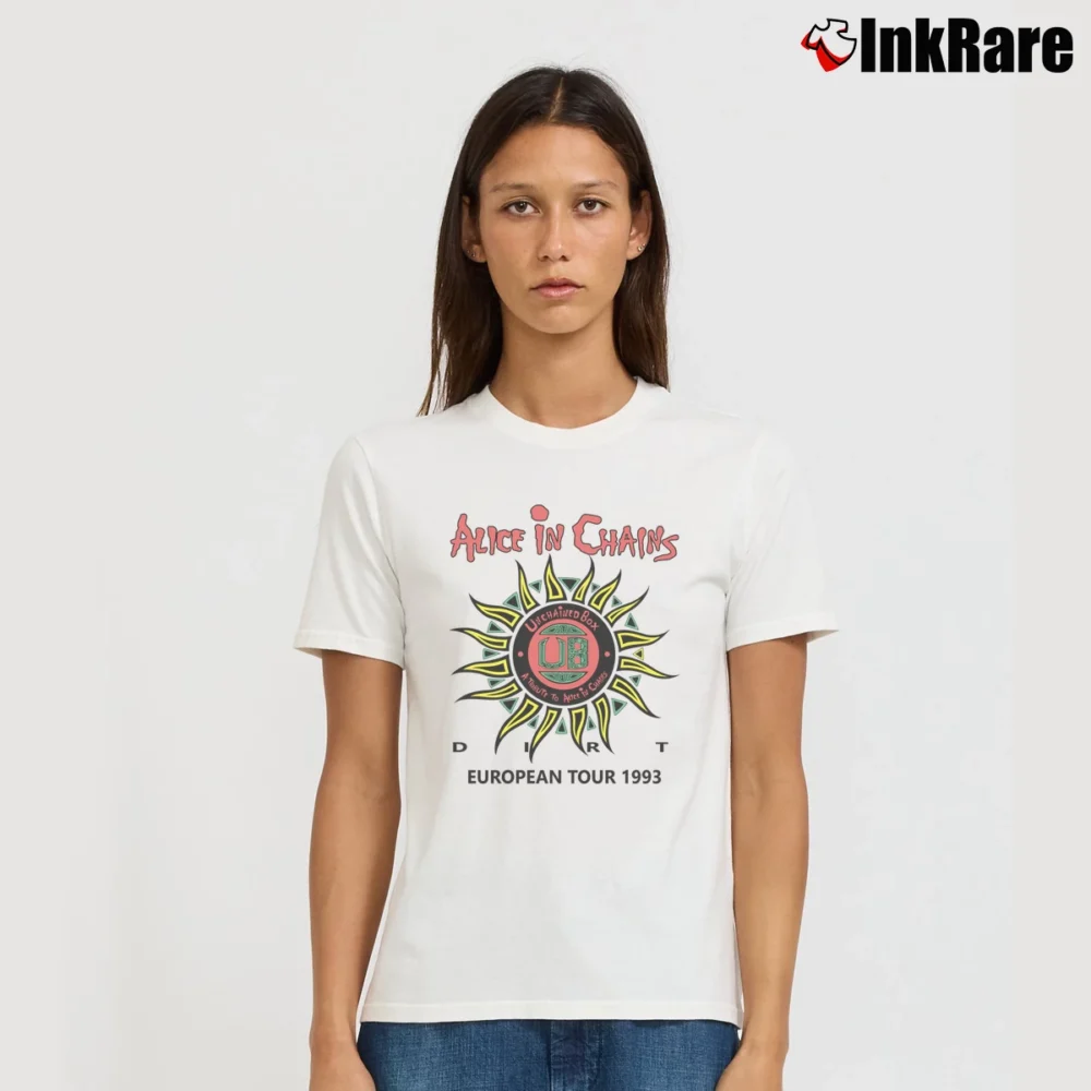 Women’s 1993 Alice In Chains Dirt European Tour Signature T-Shirt in white | Soft, Flattering Fit