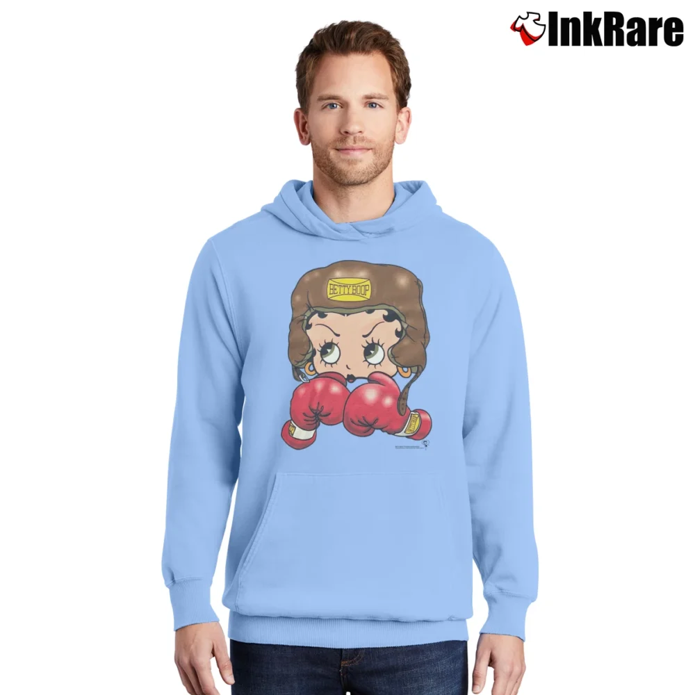 Men’s 1993 Betty Boop Boxing Pullover Hoodie in light blue | Cozy, Durable, Modern Fit