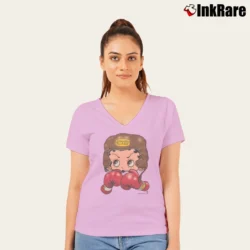Women’s 1993 Betty Boop Boxing V-Neck Tee in light pink | Chic Neckline, Soft Texture