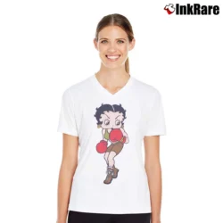 Women’s 1993 Betty Boop Boxing V-Neck Tee in white | Chic Neckline, Soft Texture