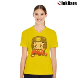 Women’s 1993 Betty Boop Boxing V-Neck Tee in yellow | Chic Neckline, Soft Texture
