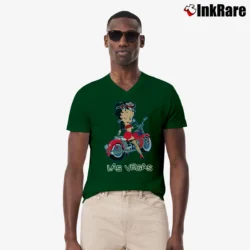 Men’s 1993 Betty Boop Las Vegas Biker V-Neck Tee in forest green | Sharp, Breathable, Everyday Staple