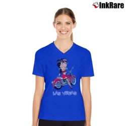 Women’s 1993 Betty Boop Las Vegas Biker V-Neck Tee in royal blue | Chic Neckline, Soft Texture