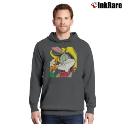 Men’s 1993 Cowboy Bugs Bunny Looney Tunes Big Face Pullover Hoodie in charcoal | Cozy, Durable, Modern Fit