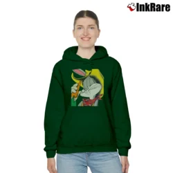 Women’s 1993 Cowboy Bugs Bunny Looney Tunes Big Face Cozy Hoodie in forest green | Warm, Structured, Stylish