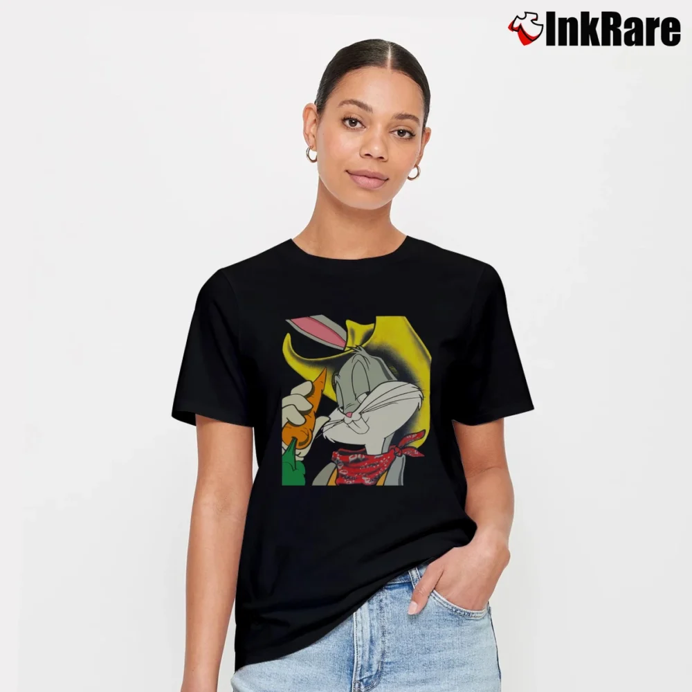 Women’s 1993 Cowboy Bugs Bunny Looney Tunes Big Face Signature T-Shirt in black | Soft, Flattering Fit