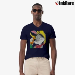 Men’s 1993 Cowboy Bugs Bunny Looney Tunes Big Face V-Neck Tee in navy | Sharp, Breathable, Everyday Staple