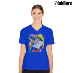 Women’s 1993 Cowboy Bugs Bunny Looney Tunes Big Face V-Neck Tee in royal blue | Chic Neckline, Soft Texture