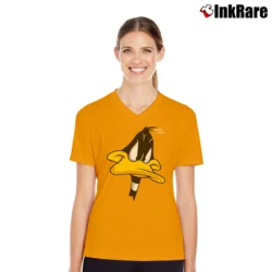 Women’s 1993 Daffy Duck Looney Tunes V-Neck Tee in orange | Chic Neckline, Soft Texture