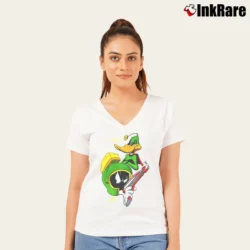 Women’s 1993 Marvin The Martian Duck Dodgers Daffy Looney Tunes V-Neck Tee in white | Chic Neckline, Soft Texture