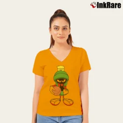 Women’s 1993 Marvin The Martian Space Jam Looney Tunes V-Neck Tee in orange | Chic Neckline, Soft Texture