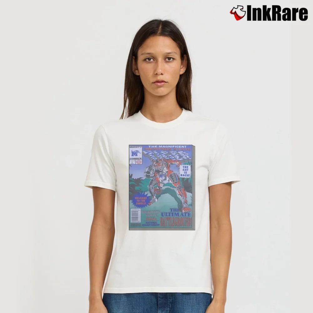 Women’s 1993 Memphis State Tiger Varsity Comics Graphic Signature T-Shirt in white | Soft, Flattering Fit