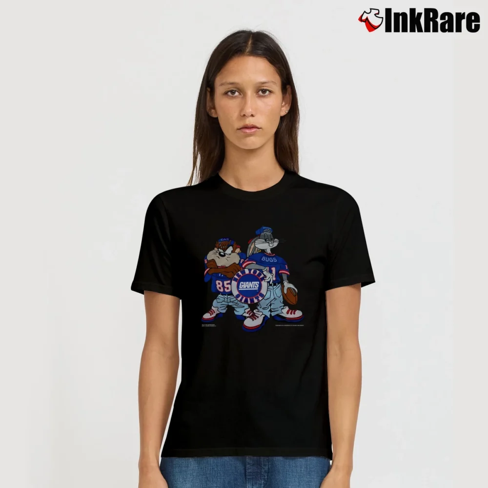 Women’s 1993 New York Giants Looney Tunes Bugs Bunny Taz Signature T-Shirt in black | Soft, Flattering Fit