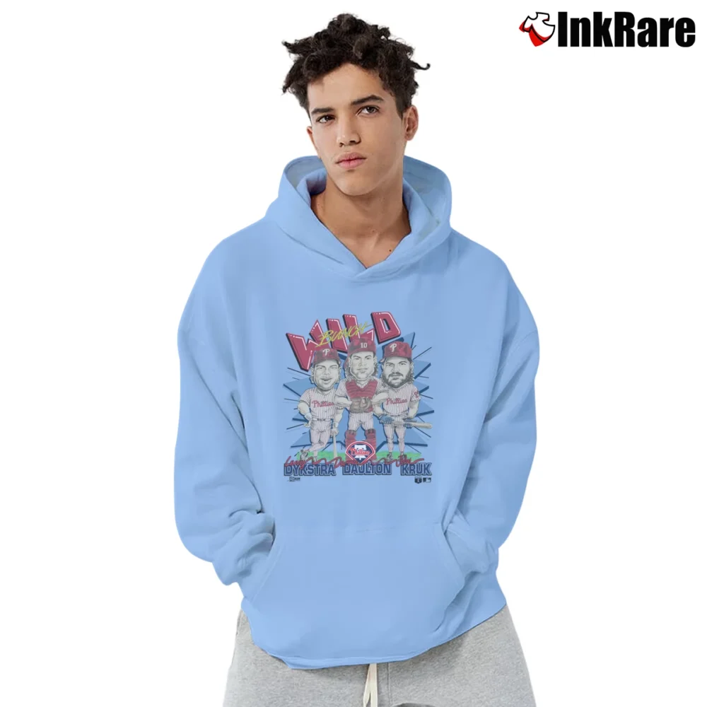Men’s 1993 Phillies Caricature Dykstra Daulton Kruk Pullover Hoodie in light blue | Cozy, Durable, Modern Fit