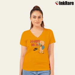 Women’s 1993 Porky Pig Looney Tunes Just Do It Classic V-Neck Tee in orange | Chic Neckline, Soft Texture