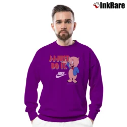Men’s 1993 Porky Pig Looney Tunes Just Do It Crewneck Sweatshirt in purple | Cozy Fabric, Clean Style